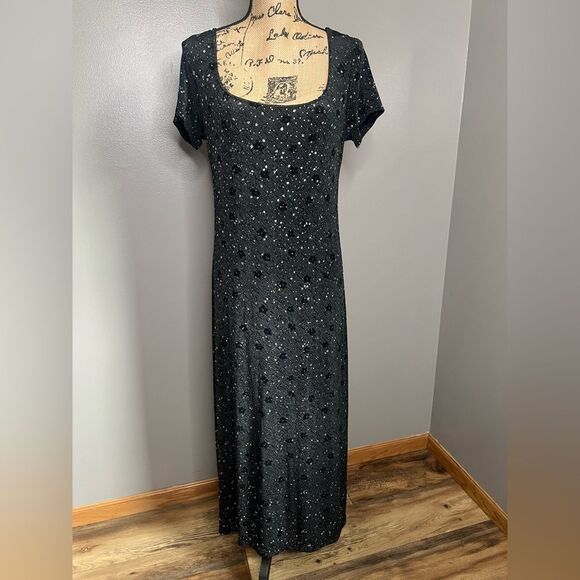 Vintage Paul Harris Design sparkly black maxi dress size 10 whimsigothic moody - Picture 4 of 11